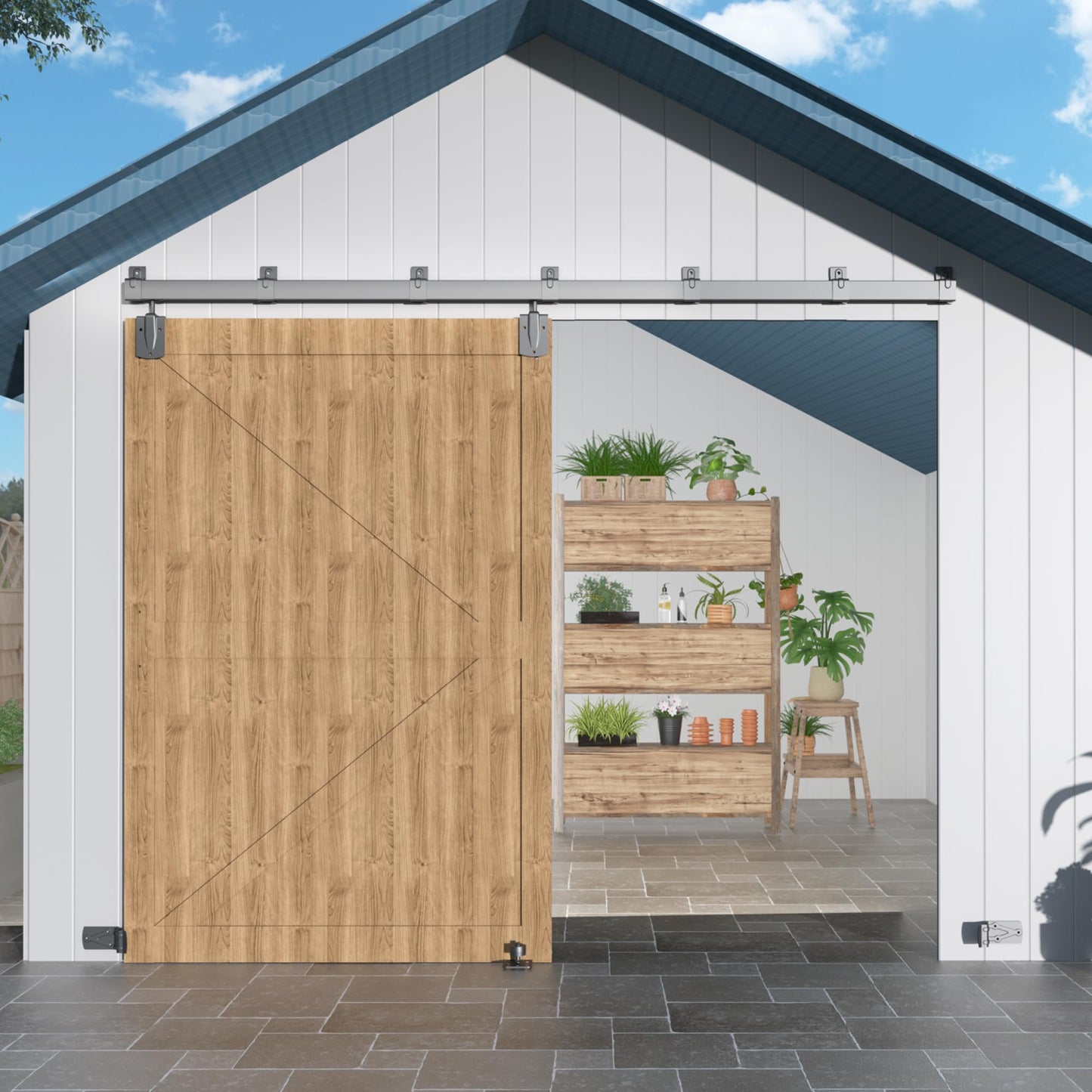 12FT Heavy Duty Exterior Barn Door Hardware Kit, BarnBase Box Rail Door Hardware Kit, Outdoor Hardware Kit for 1 Door(Door not Include), 450 lbs Capacity, Silver