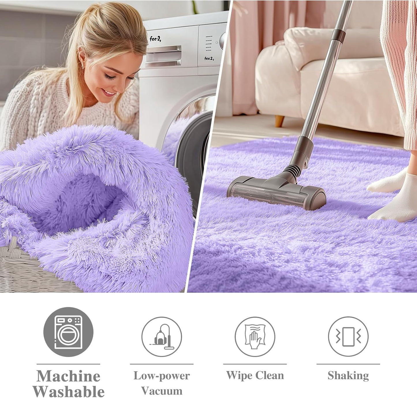 OLANLY Round Light Purple Area Rug - Soft, Fluffy, Machine Washable 8 ft Circle Carpet for Bedrooms & Nurseries