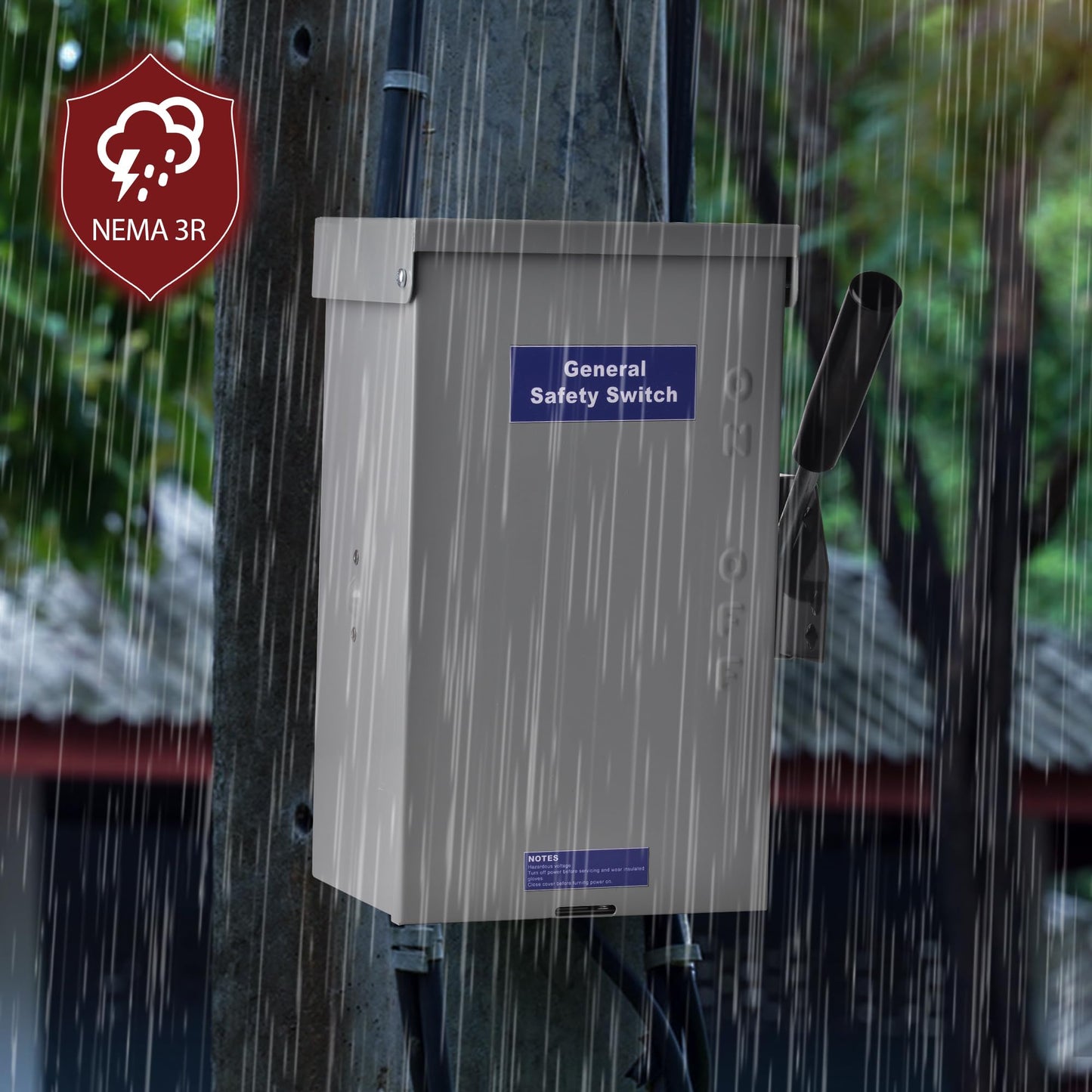 100 Amp Disconnect Switch Box, 120/240V 2 Pole Heavy Duty Safety Switch with Ground, Multi-Safety Protection Design, Non-Fusible, Galvanized Steel Enclosure, NEMA 3R Standards for Indoor and Outdoor