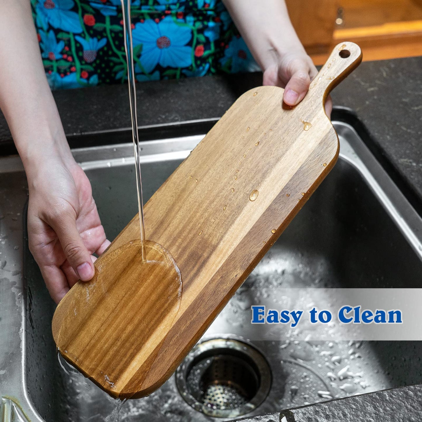 JF JAMES.F Wood Cutting Board with Handle, Long Acacia Serving Board Wooden Cheese Board Charcuterie Boards Wood Board for Food Bread Fruit 16.1x4.7x0.6 Inch