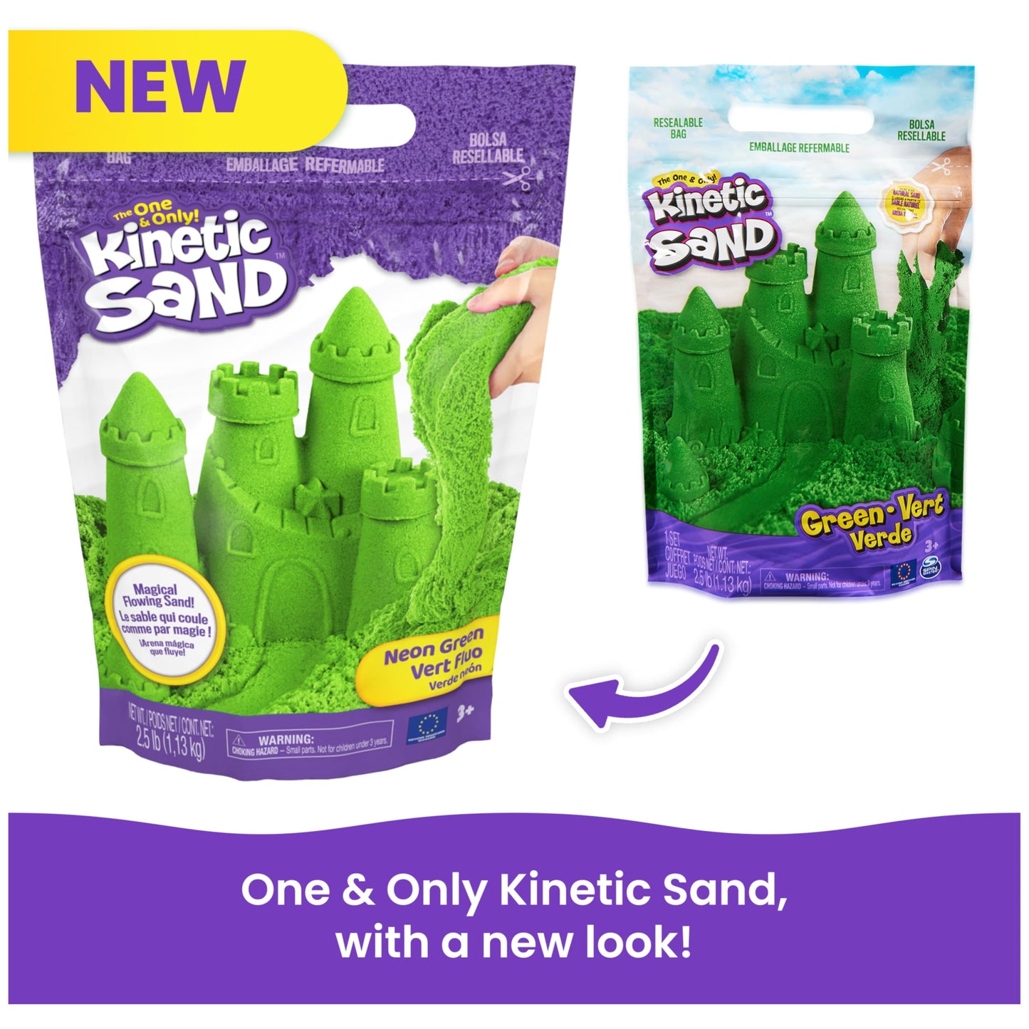 Kinetic Sand, 2.5lbs Green Play Sand, Amazon Exclusive, Moldable Sensory Toys for Kids, Resealable Bag (Packaging May Vary), for Ages 3 and up