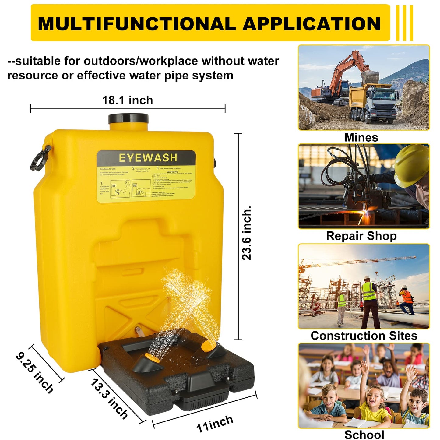 Portable Eyewash-Station Emergency OSHA-Approved Yeipower - Wall Mounted Eye Wash First Aid 14 Gallon Eye Irrigation Equipment