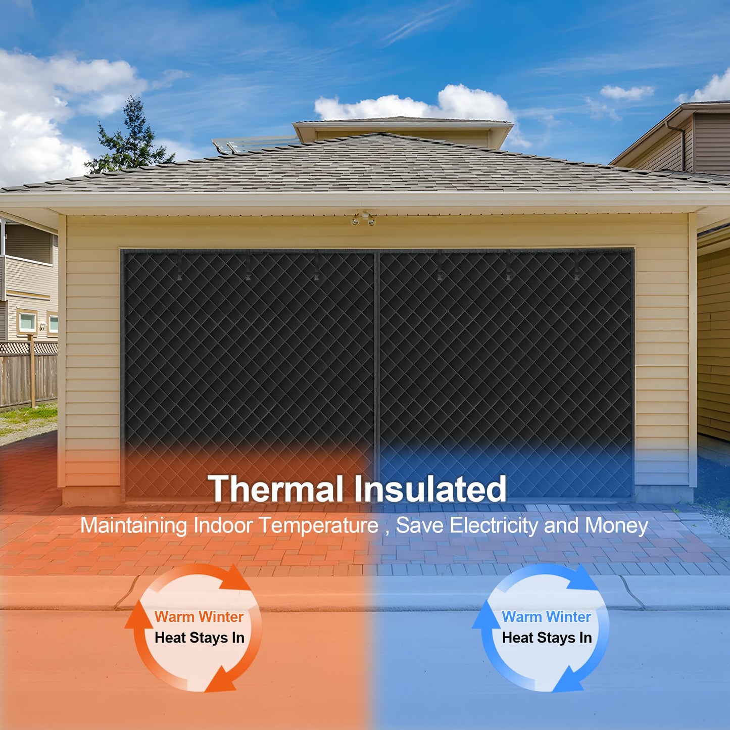 Garage Door Screen for Winter，Garage Door Insulation Kit for ，Magnetic Thermal Insulated Door Curtain, Garage Insulated Door Curtain ， Weatherproof, Windproof, Soundproof (9 * 8Ft)