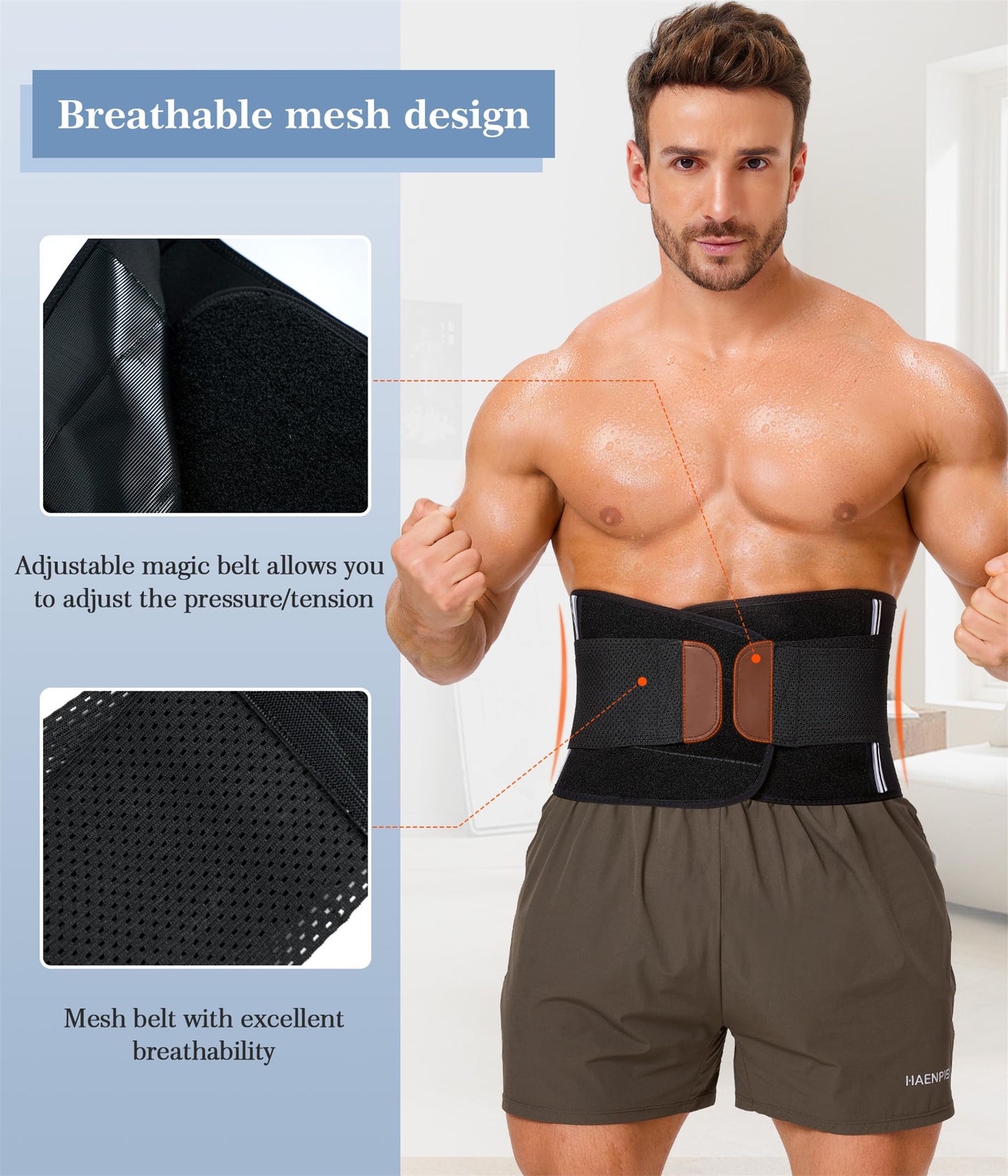 TAILONG Neoprene Waist Trimmer Ab Belt for Men Waist Trainer Corset Slimming Body Shaper Workout Sauna Hot Sweat Band (Black with Band, XX-Large)