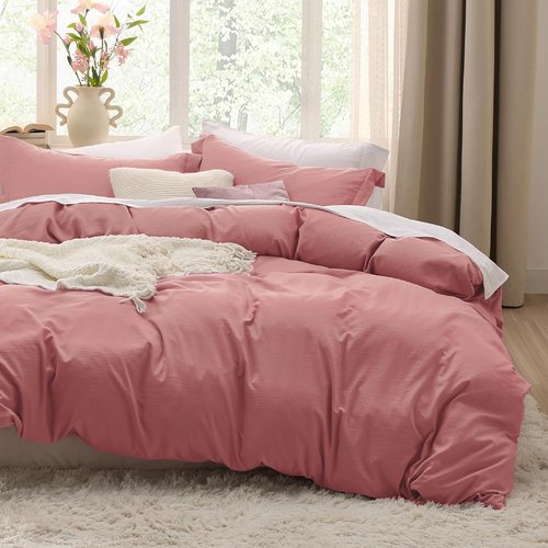Bedsure Pink Clay Duvet Cover Set - Extra Soft 3-Piece Bedding Set, Full Size 80x90 Inches with Zipper Closure & 2 Pillow Shams