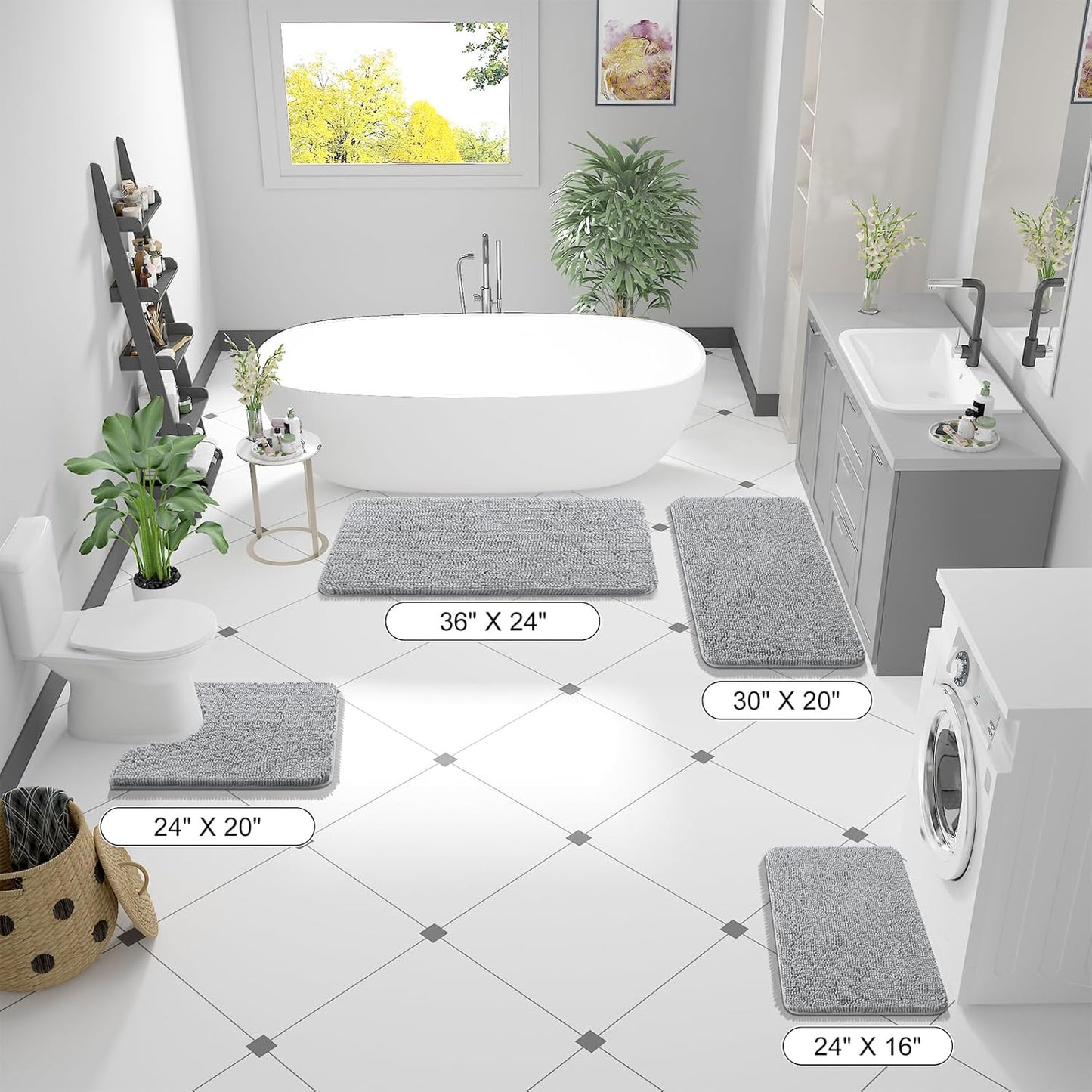 OLANLY Bathroom Runner Rugs - Soft Absorbent Chenille Bath Mats | Quick Dry, Machine Washable, 47x24, Light Grey