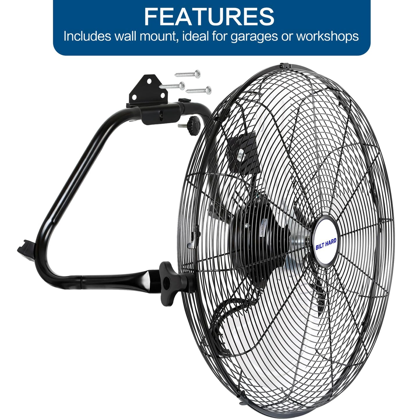 BILT HARD 4600 CFM 20" High Velocity Floor Fan, 3-Speed Heavy Duty Metal Fan with Wall-Mounting System, Industrial Shop Fan for Commercial, Garage, and Greenhouse, 2 Pack