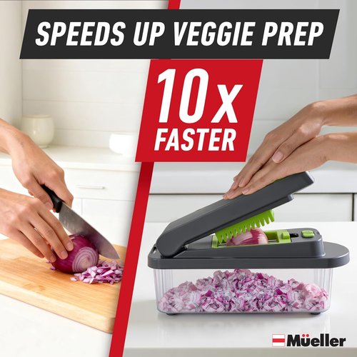 Mueller Pro-Series 10-in-1 Vegetable Chopper - 8 Blades for Efficient Cutting & Dicing | Gray/Green
