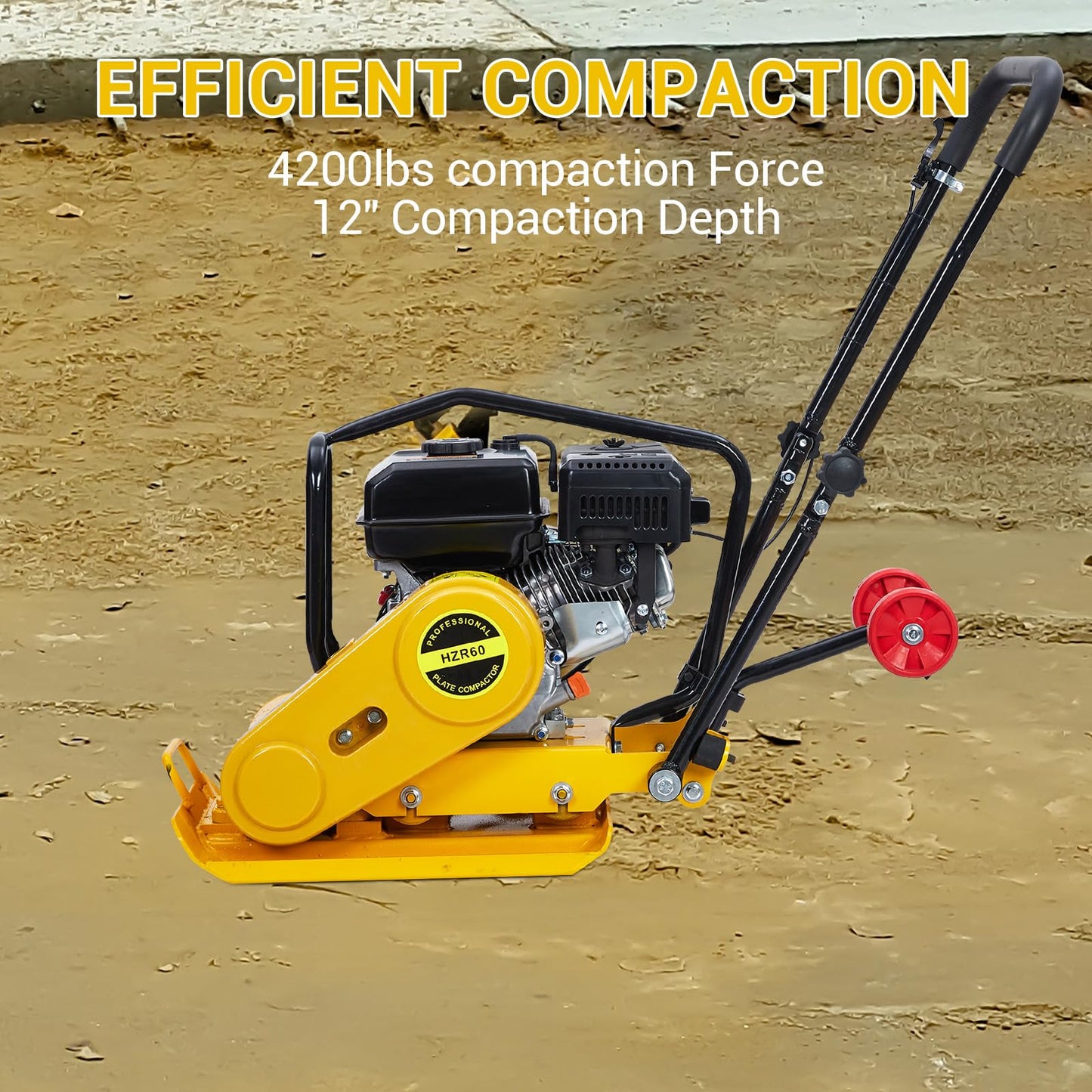 GarveeTech 7HP Plate Compactor, 212CC Gas Engine Jump Jack Compactor, 4200 Lb Compacting Force, 5600 VPM Pavement 22.1x15.9 Inch Plate Compactor for Sidewalks, Asphalt, Pavers, Landscaping