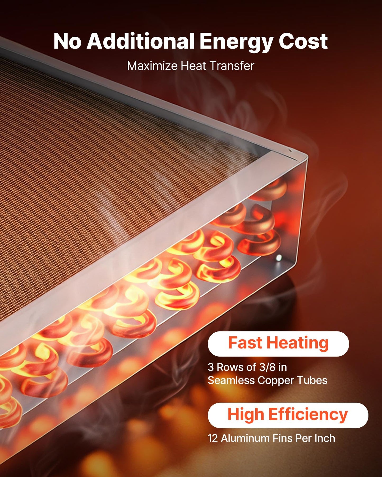 VEVOR Water to Air Heat Exchanger, 24 x 24 in Finned Tube HVAC Heat Exchanger Coil with Copper Tubes & Aluminum Fins, 225K BTU Output for Outdoor Wood Furnace, Hydronic Heating & Cooling Systems
