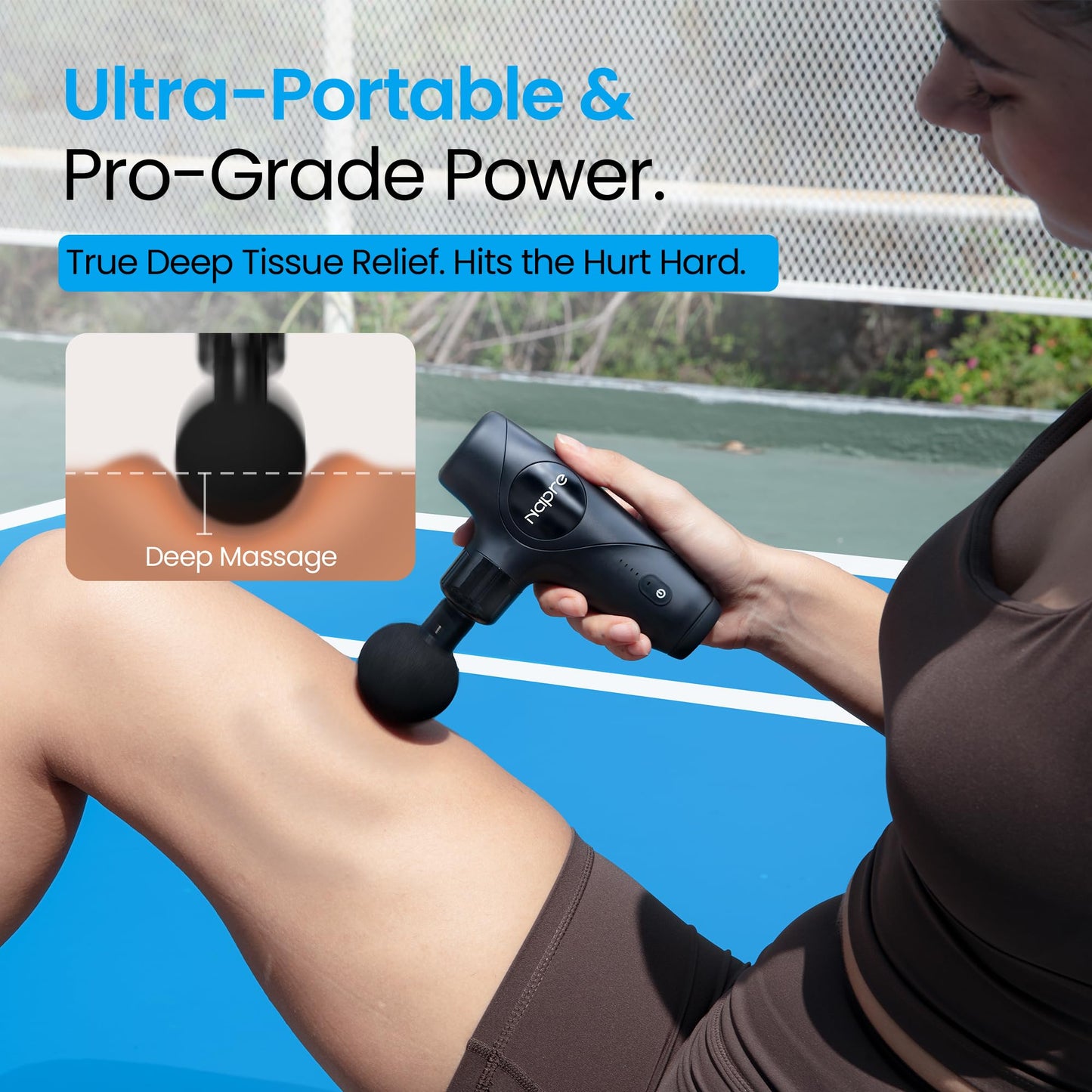 NAPRE 3-in-1 Detachable Massage Gun,Mini Massage Gun Deep Tissue with Extension Handle,Portable Handheld Percussion Muscle Massager for Back/Neck/Body,Small & Quiet,5 Heads,with Case