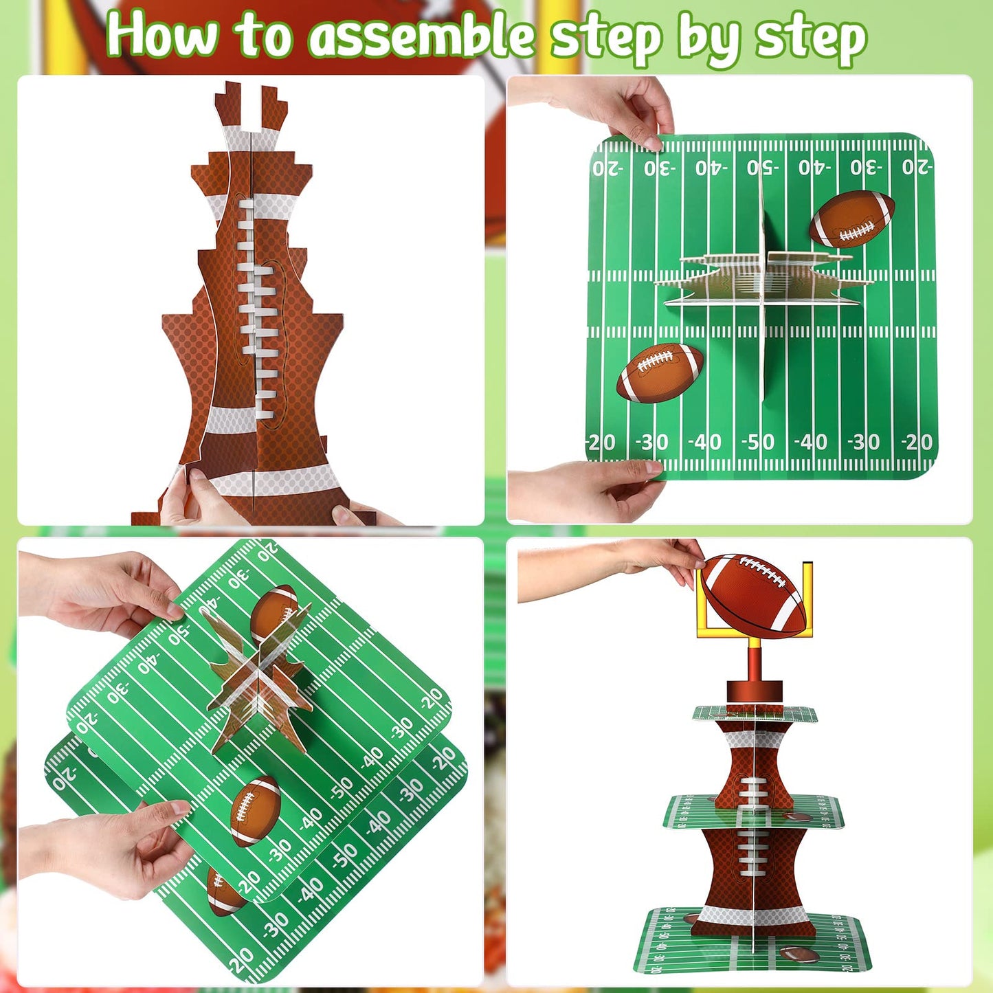 Nuenen Football Theme Party Cupcake Stand Decorations, 3 Tier Cupcake Concession Tower Sports Theme Birthday Dessert Stand Holder for Sports Tailgate Party Supplies Decoration (Football)