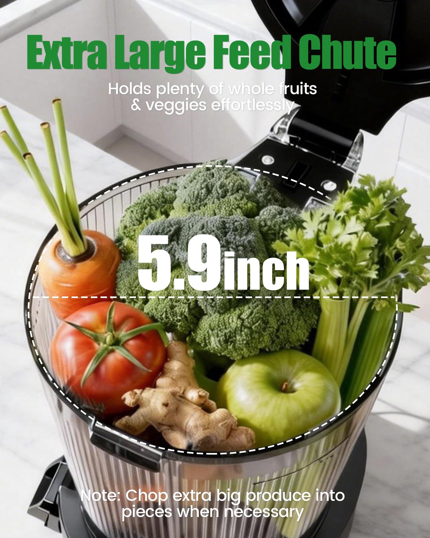 Staweiger Juicer Machines, Cold Press Juicer with 6" Extra Wide Chute, 90oz Capacity, Powerful AC Brushless Motor, High Juice Yield, Quiet Low db, BPA-Free Juicer Press For Whole Vegetables & Fruits