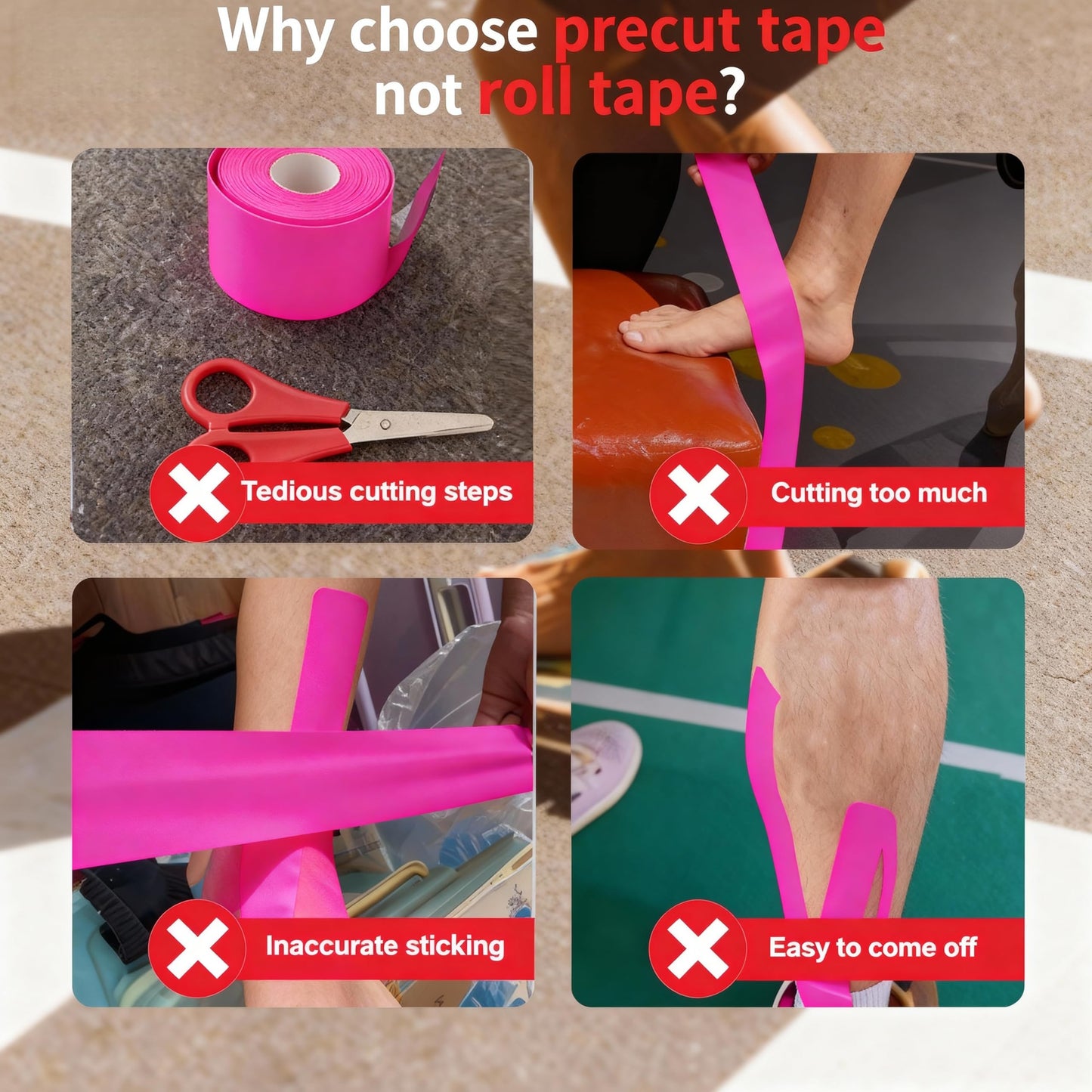 IEADEN Precut Kinesiology Tape for Knees, 10 Pcs, Upgraded, Knee Support & Stability, Knee Pain Relief Athletic Tape - Waterproof & Elastic, Breathable Hypoallergenic Latex-Free Tape, Pink