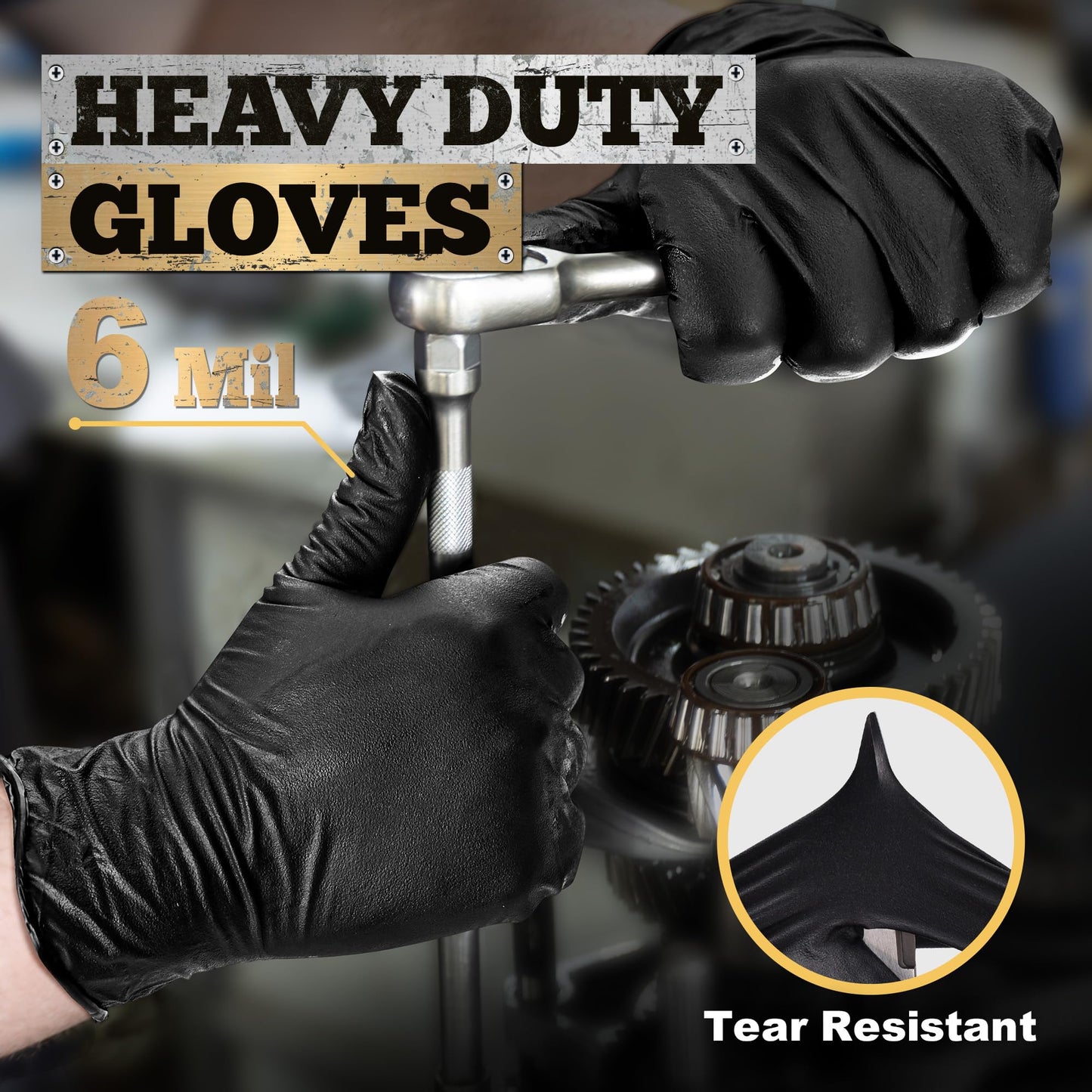 TitanFlex Heavy Duty Black Nitrile Gloves, 6-mil, Fully Textured, XXL 1000-ct Box, Mechanic Disposable Gloves, Work Gloves, Latex Free, Powder Free, Rubber Gloves for Food Prep