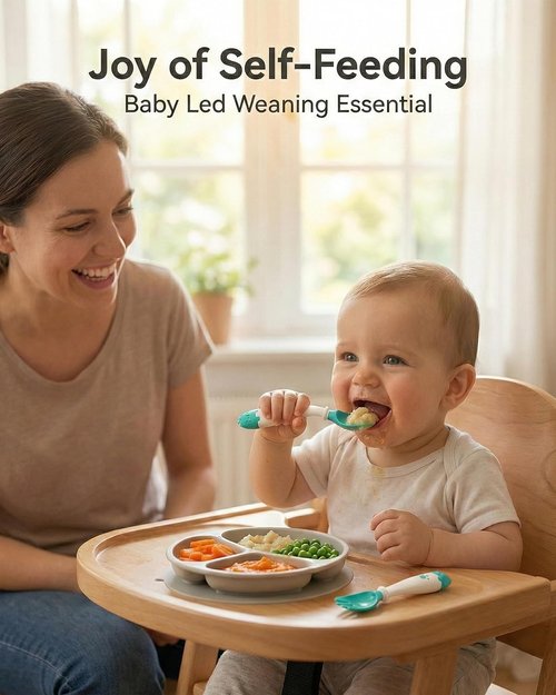 Deejoy Toddler Utensils Set - Self-Feeding Flatware with Silicone Handles | Easy Grip, Heat-Resistant, Green