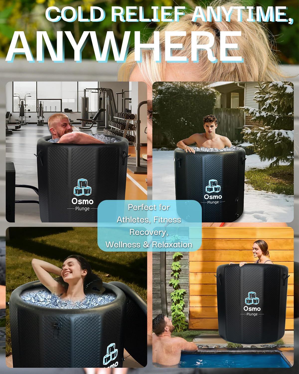Inflatable Ice Bath Tub for Athletes Compatible with Water Chiller Cold Plunge Tub for Recovery with Insulated Lid, Groundsheet and Backpack, Drop Stitch Construction, 130 Gallon
