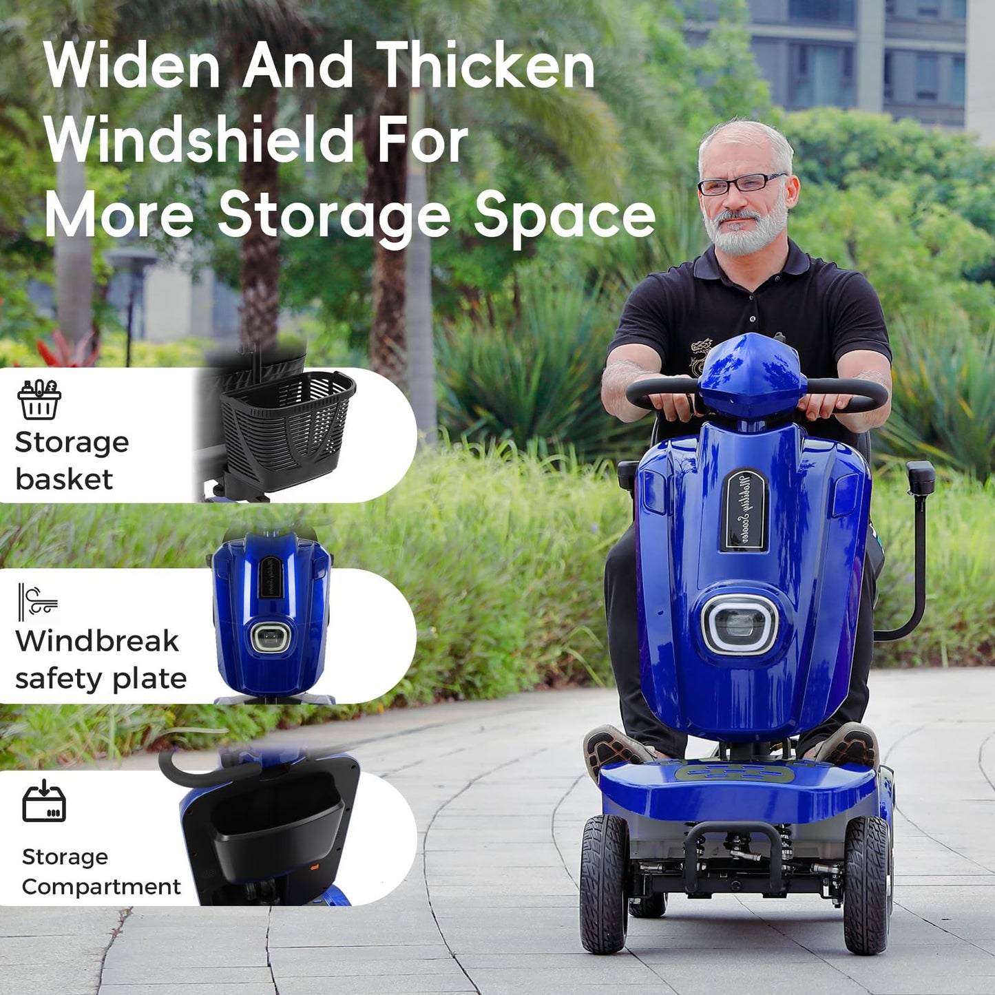 Ecomobi 20/30 Miles Heavy Duty Mobility Scooter for Seniors & Adults, 500W Motor 450 lbs Capacity, Removable Lithium Battery, 10" Tires, Off-Road Absorber, Windbreak Design