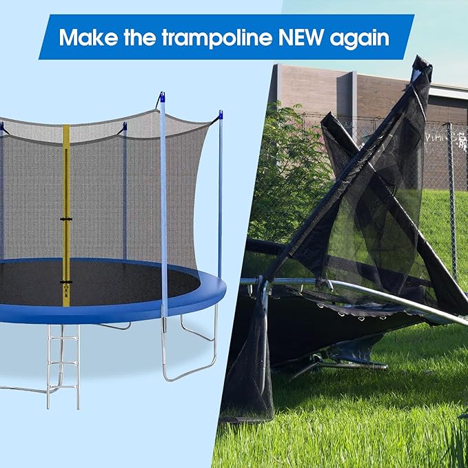Universal Trampoline Replacement Enclosure Poles Come with Clamps, Screws and Bolts, Plactic Caps, Fits 6 Straight Pole Trampoline Frame