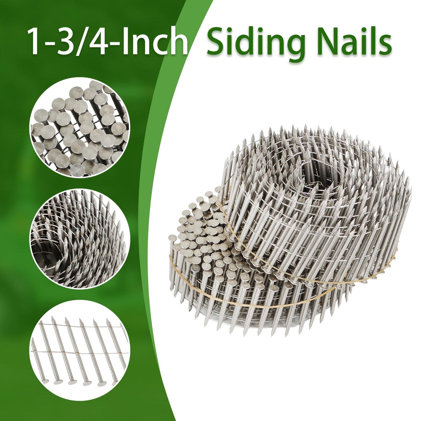 marddpair 3600 Count 1-3/4-Inch x .090-Inch 15-Degree Ring Shank Stainless Steel Siding Nails Collated Wire Coil for Wood or Fencing