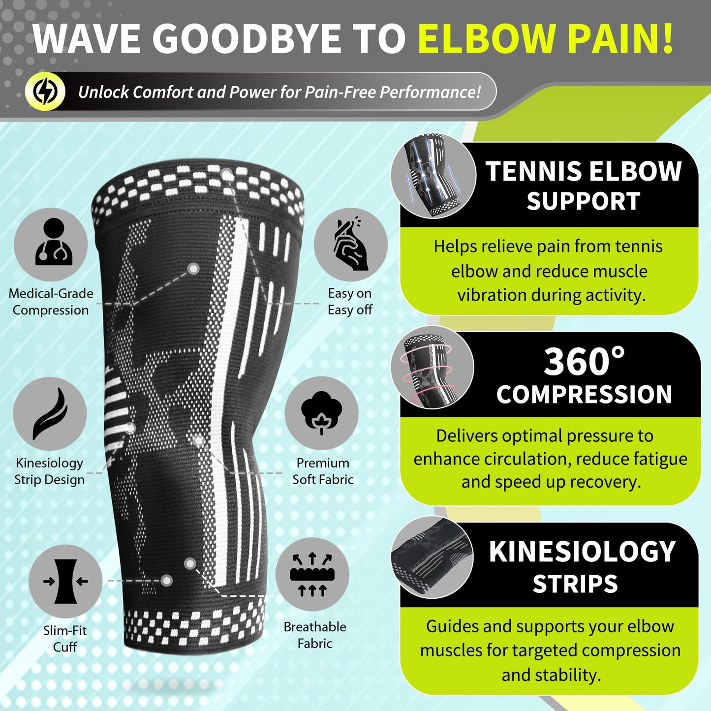 BLITZU Elbow Compression Sleeve for Tendonitis 2 Pack, Tennis Elbow Brace Support for Men and Women Golfers Elbow Pain Relief, Arthritis, Bursitis, Arm Brace for Workout, Weightlifting Black L