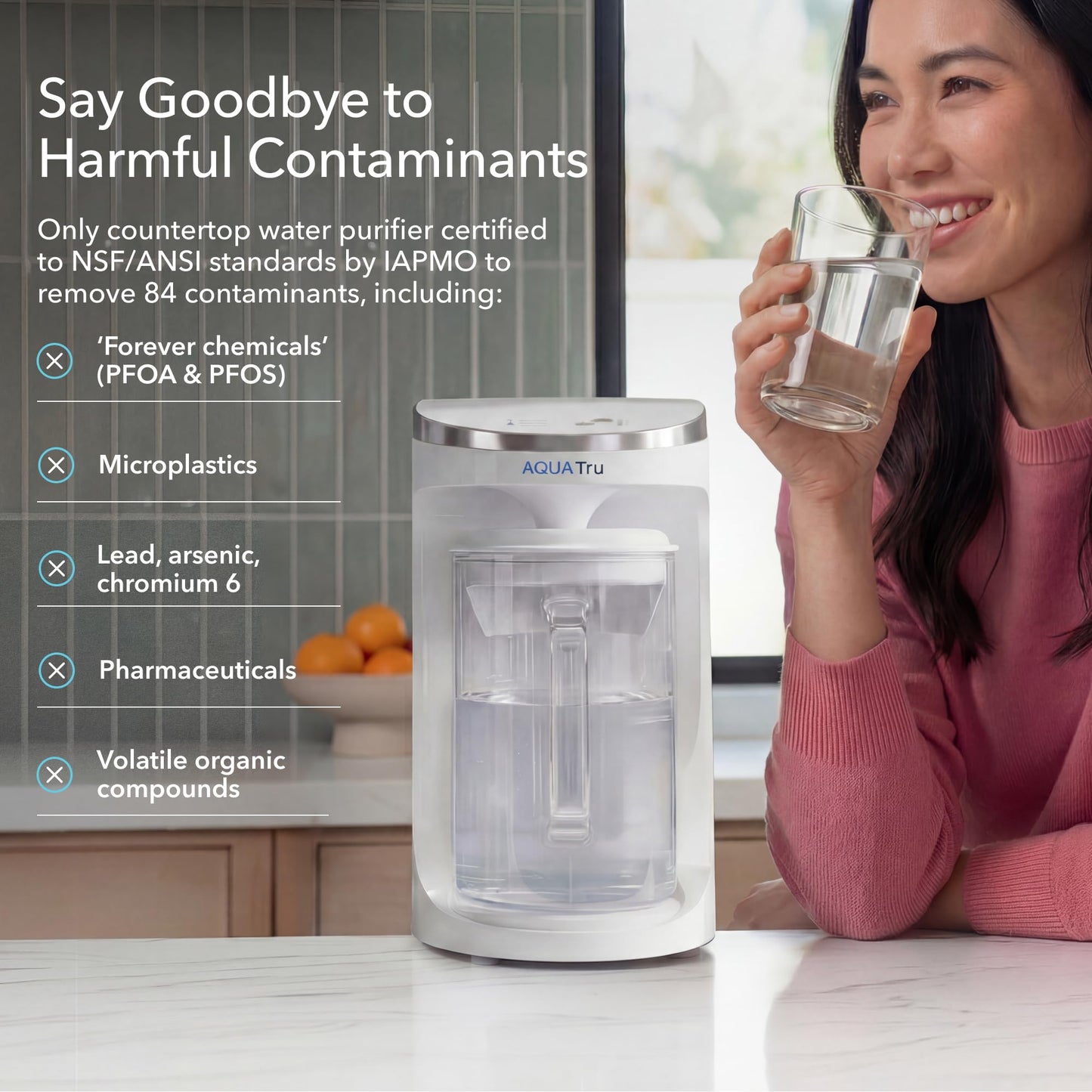 AquaTru Carafe Countertop Water Purifier | Compact 4-Stage Reverse Osmosis System with Glass Carafe Removes 84 Contaminants Including Forever Chemicals, Lead & Fluoride | No Plumbing