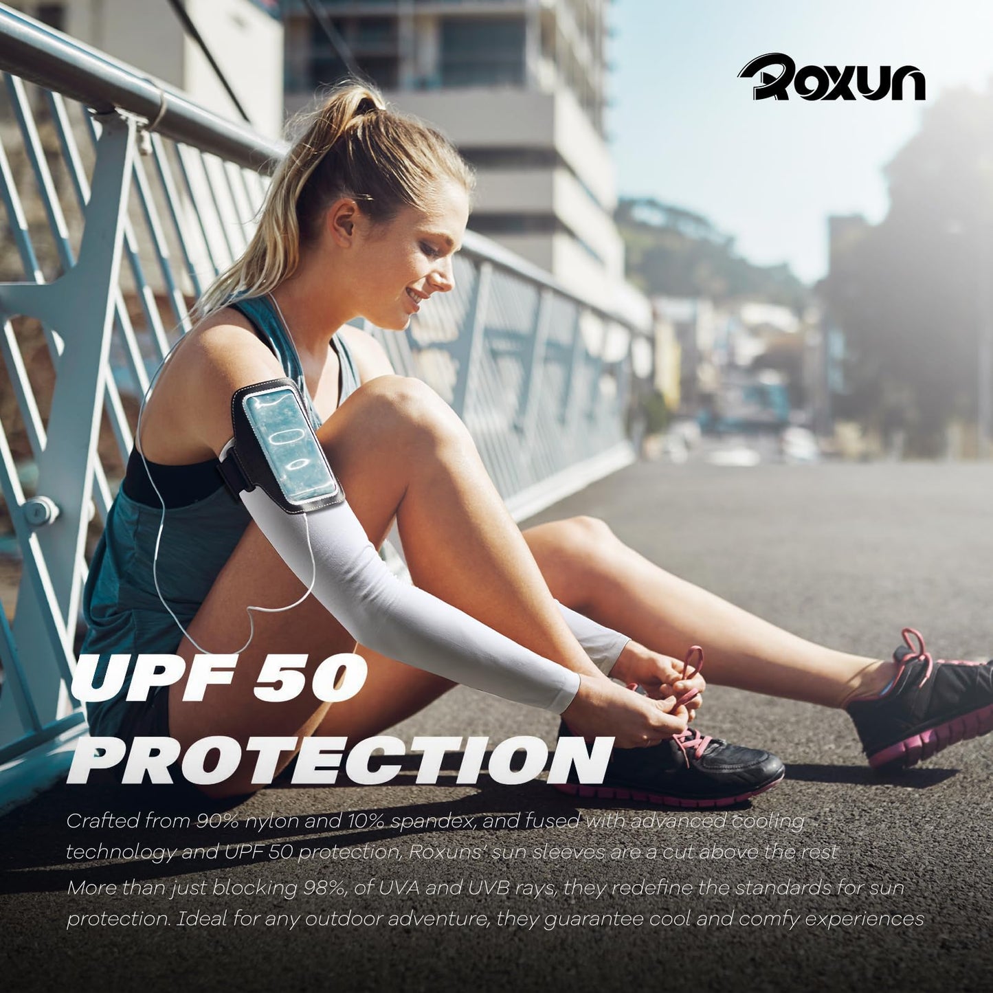 ROXUN 4 Pairs Arm Sleeves, Cooling UV Sun Protection Sports Compression for Men/Women 4 Black