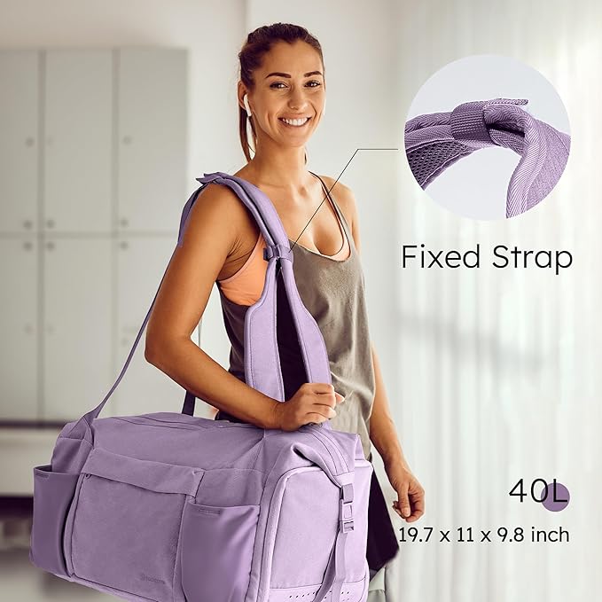 Purple Large Convertible Gym Bag & Backpack with 7 Compartments, Waterproof Shoe Compartment, Wet Pocket, 2 Bottle Holders & Trolley Sleeve - Women's Sports Duffel Bag