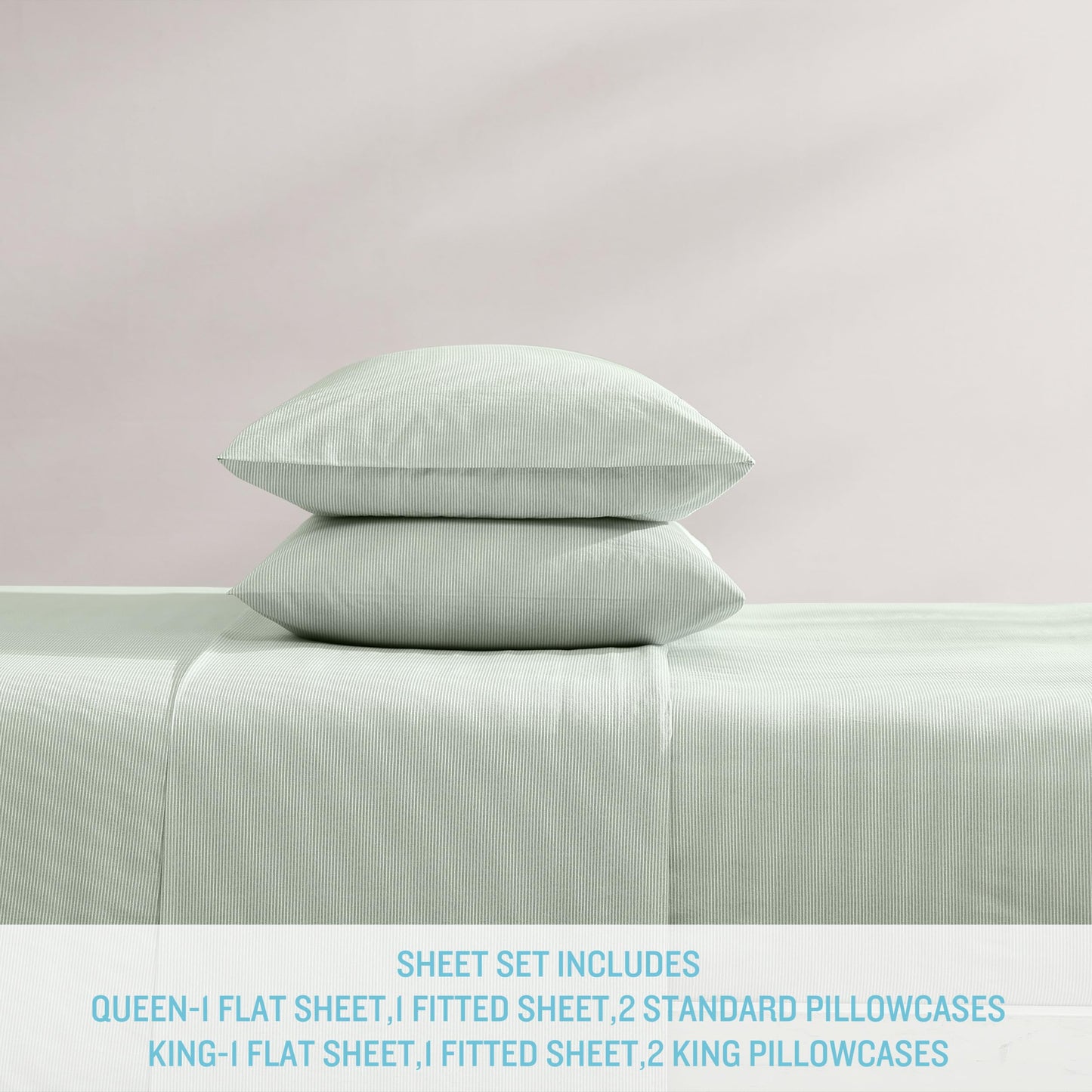 Tommy Bahama - King Sheets, Washed Percale Cotton Bedding Set, Soft & Breathable Bedroom Decor with Deep Pockets (Island Cays Stripe Green, King)