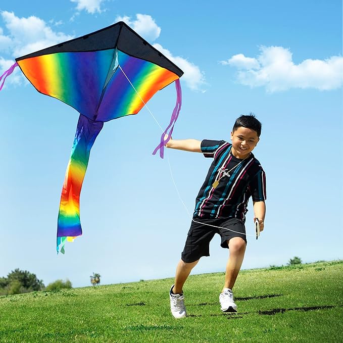 JOYIN 3 Packs Delta Multicolor Kite Warm and Cold Color Easy to Fly for Kids and Adults with 262.5 ft String, Large Delta Beach Kite for Outdoor Games and Activities