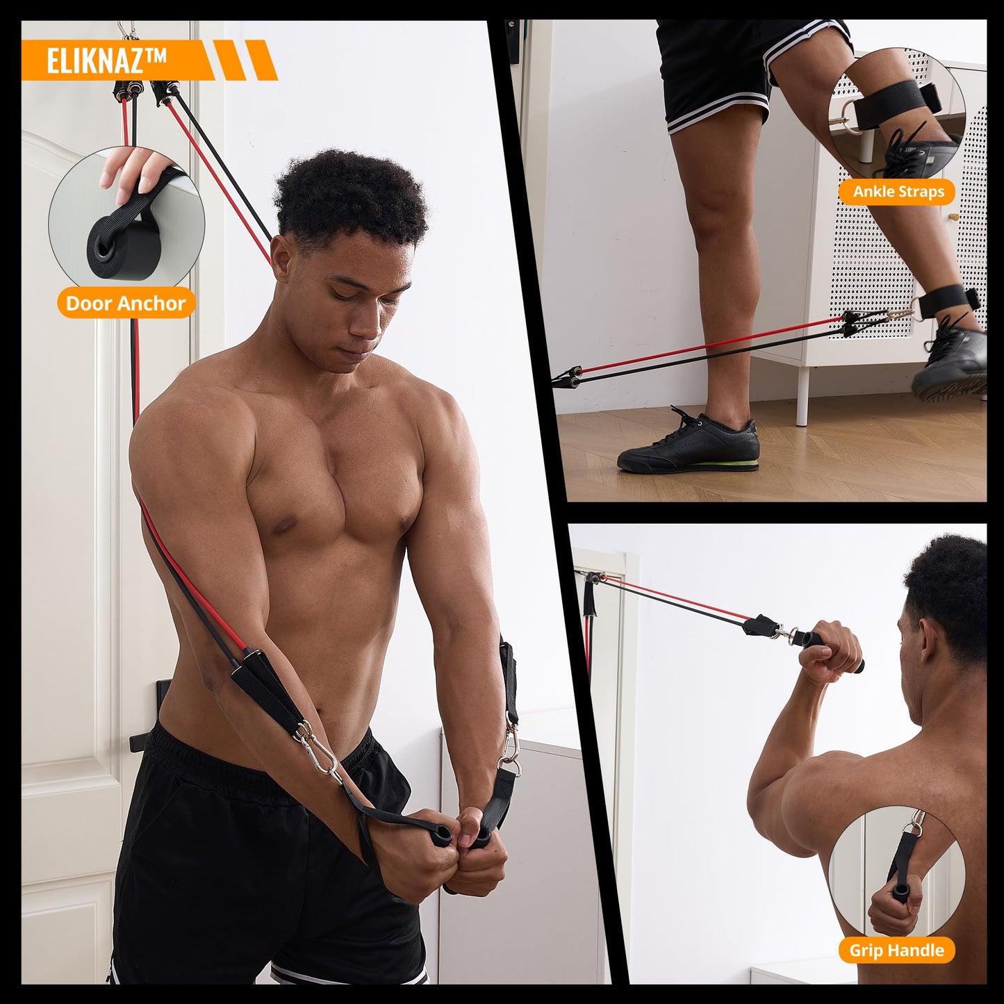 Eliknaz Portable Push Up Board Gym Kit 25-in-1, Foldable Push Up Station & Exercise Board Workout Set with 18 Accessories, Resistance Bands & Handles, Ankle Straps for Men, Women & Teens