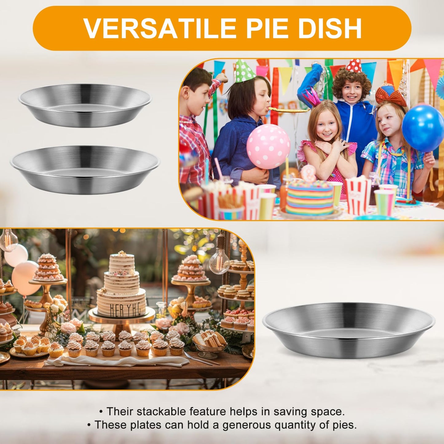 Tobeelec 3 Pcs Stainless Steel Pie Pan Set, Pizza Pan Deep Pie Dish Pie Plate Baking Tray Dishes for Pizza Baking Serving Oven Grill, 3 Sizes