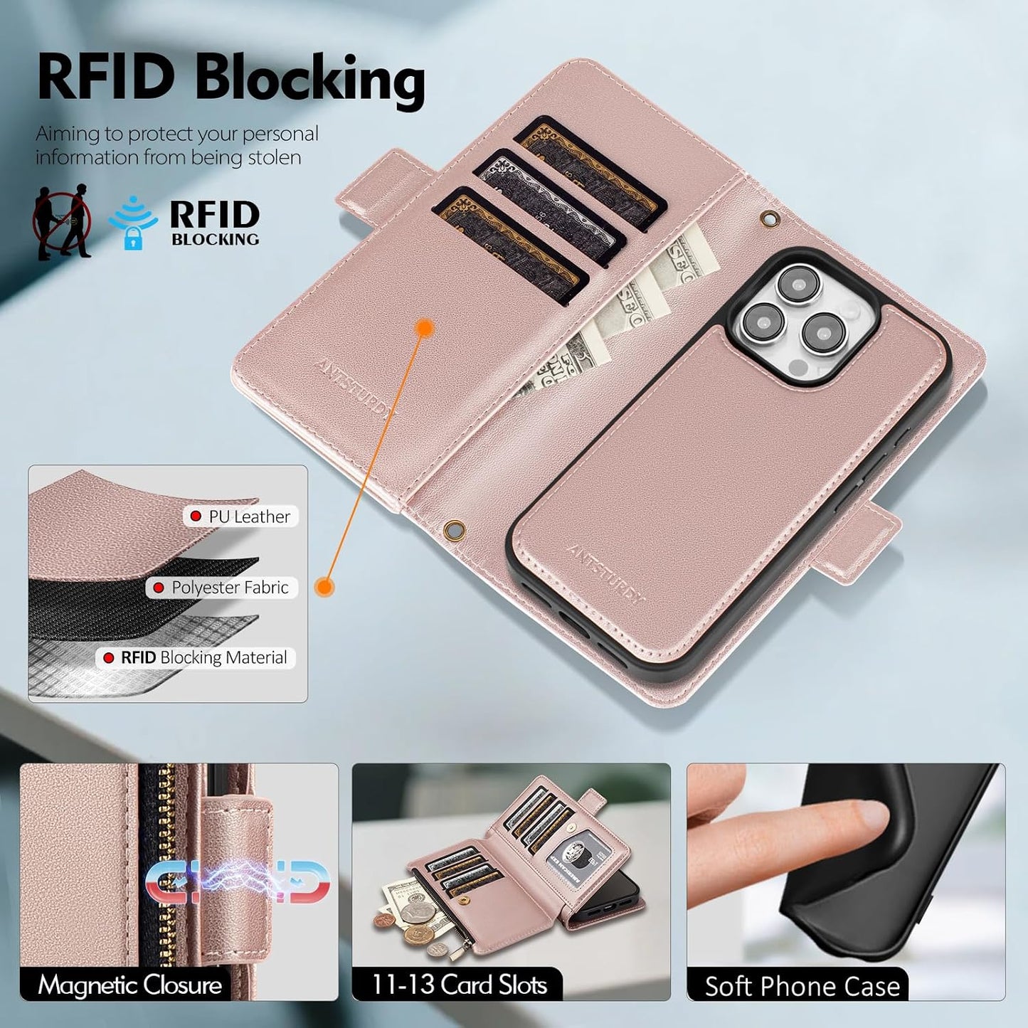 Antsturdy 2 1 12 6.1"/12 Compatible with Magsafe Magnetic in Detachable iPhone Pro Wallet Case with Credit Card Holder
