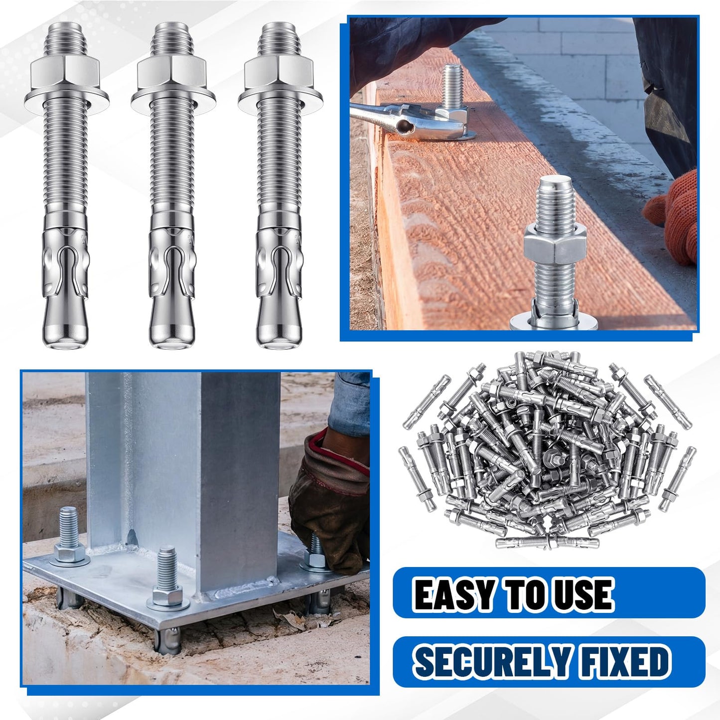 Moxweyeni 20 Pcs 3/4" x 5-1/2" Heavy Duty Wedge Anchors Zinc Plated with Nuts and Washers, Concrete Anchors for Concrete and Cement for Construction Industrial DIY