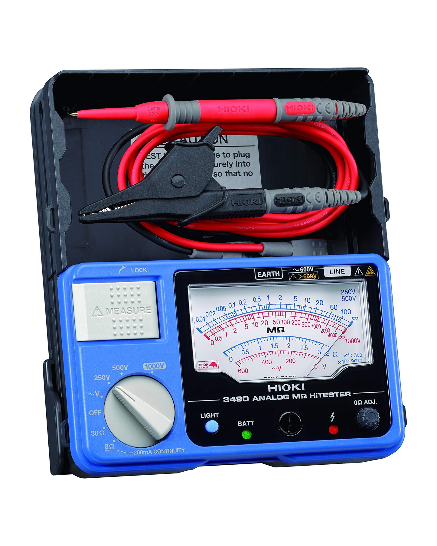 Hioki 3490 Analog Megohm HiTester, 4000 Megohms Resistance, 250V, 500V, 1000V DC Test Voltage