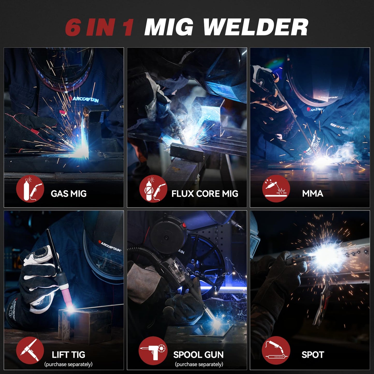 ARCCAPTAIN MIG Welder 200A with MB15 15AK MIG Welding Gun Kit