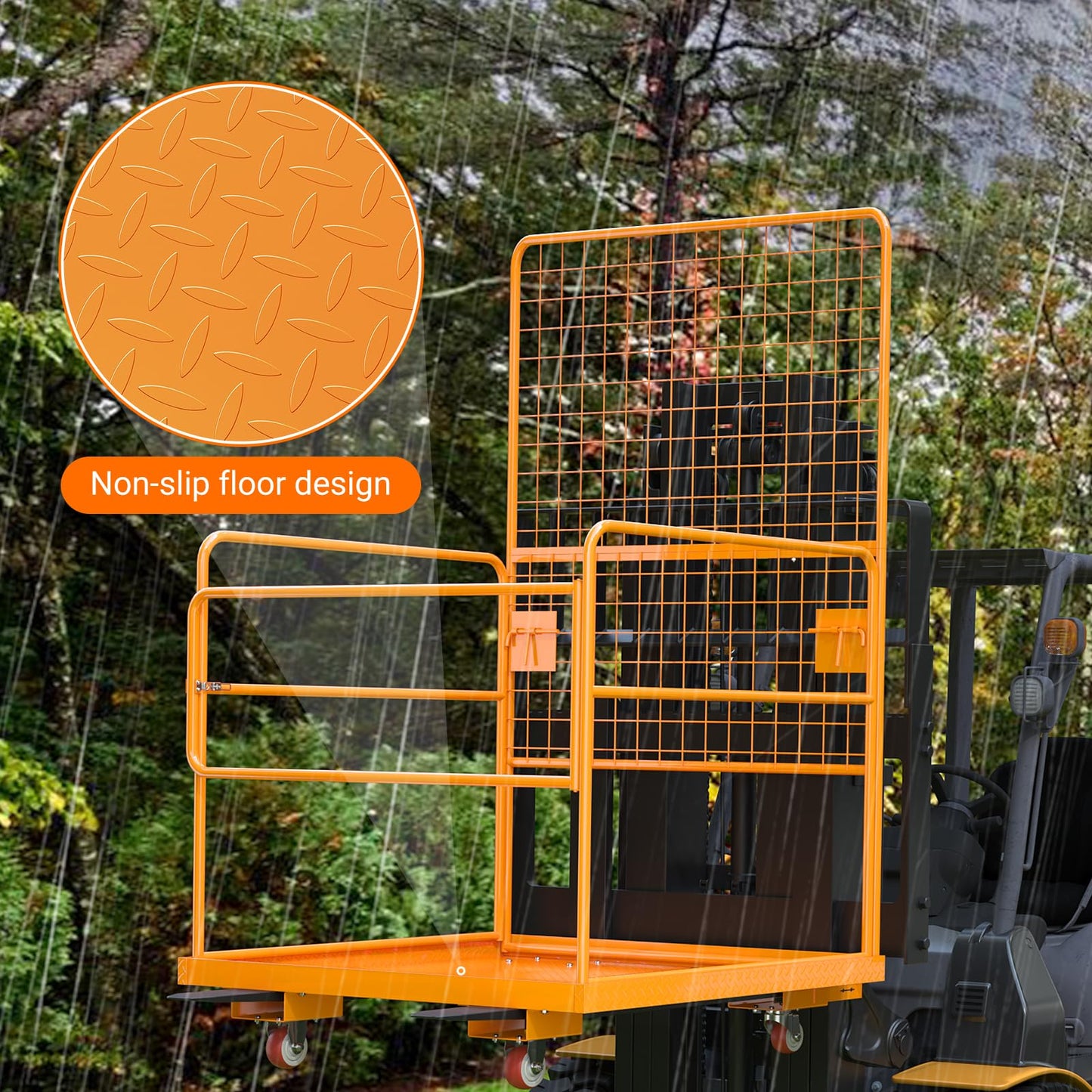 43"X45" Forklift Safety Cage with Wheels, 1800Lbs Capacity Forklift Work Platform with Non-Slip Platform & Lock, Heavy-Duty Lift Basket Aerial Platform for Warehouse Rack Repair/Construction