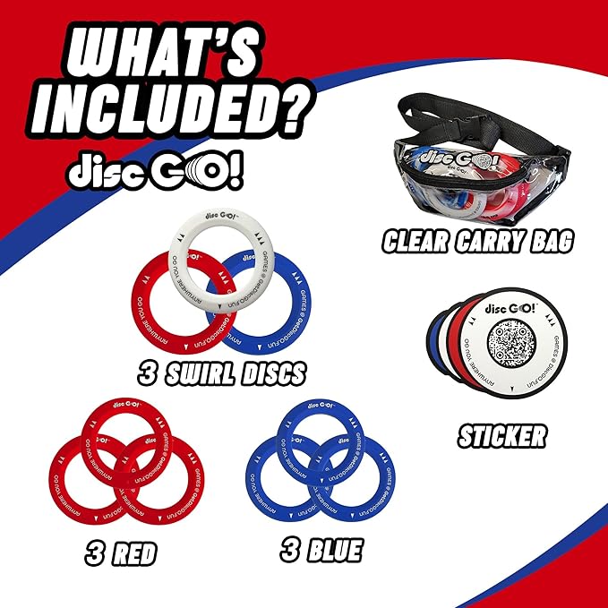 Disc GO! – Soft Silicone Frisbee Games for Teens, Sports & Outdoors Disc, Gifts for Teen Boys & Girls, Portable Indoor & Outdoor Games for Kids, Frisbees for Kids and Adults, Red, White and Blue