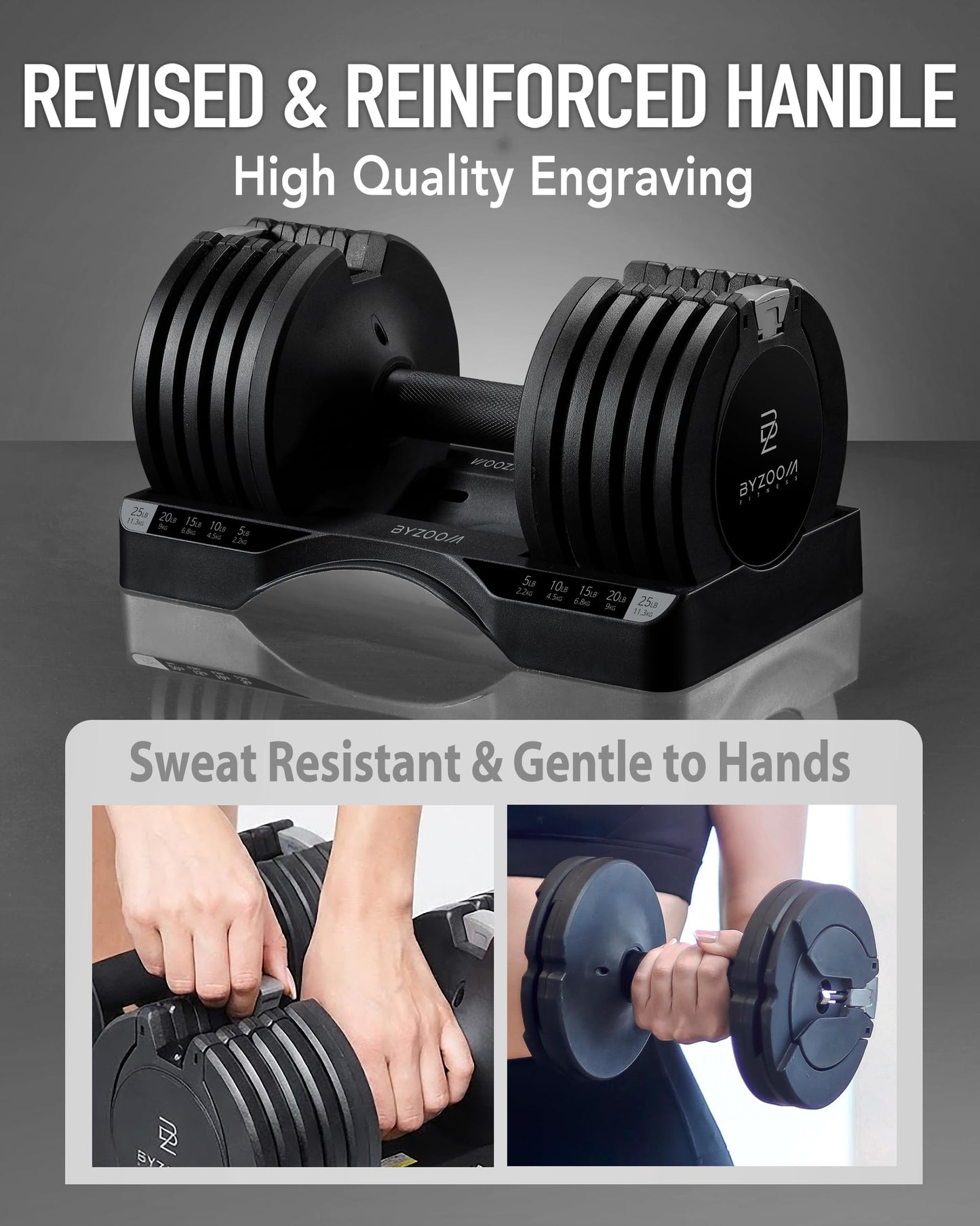 BYZOOM FITNESS Adjustable Dumbbell Set 25lb Single Unit(Buy 2 for a Pair) – 5-in-1 Compact Free Weights for Home Gym, Patented Easy-Adjust Design, Sleek Aesthetic for Strength Training & Workouts, Black
