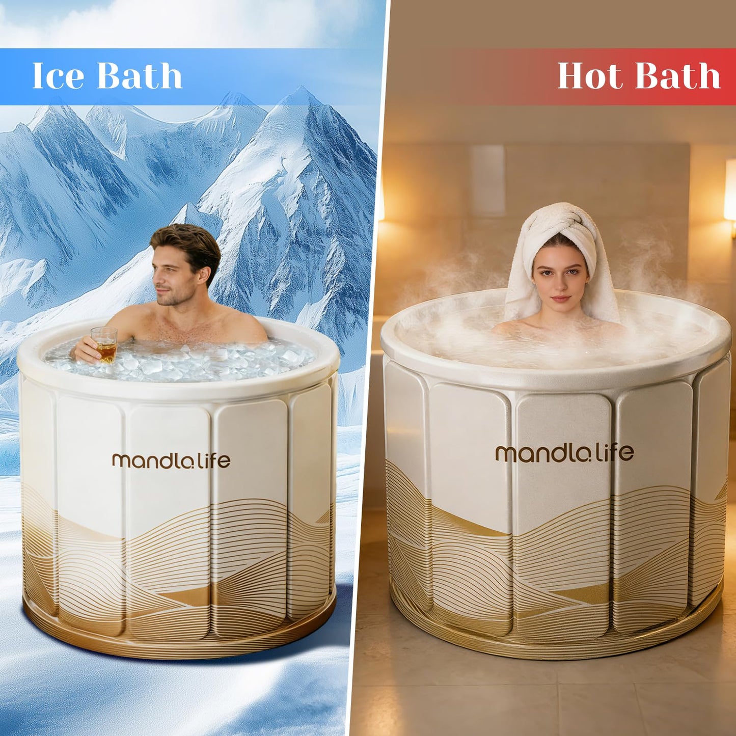 Portable Bathtub for Adults, Collapsible Freestanding Bathtub for Shower, Hot Ice Bath Tubs with Thickened Multi-layer Material to Keep Temperature, Indoor Outdoor Soaking Tub (XL 31.5" L x 25.6" H)