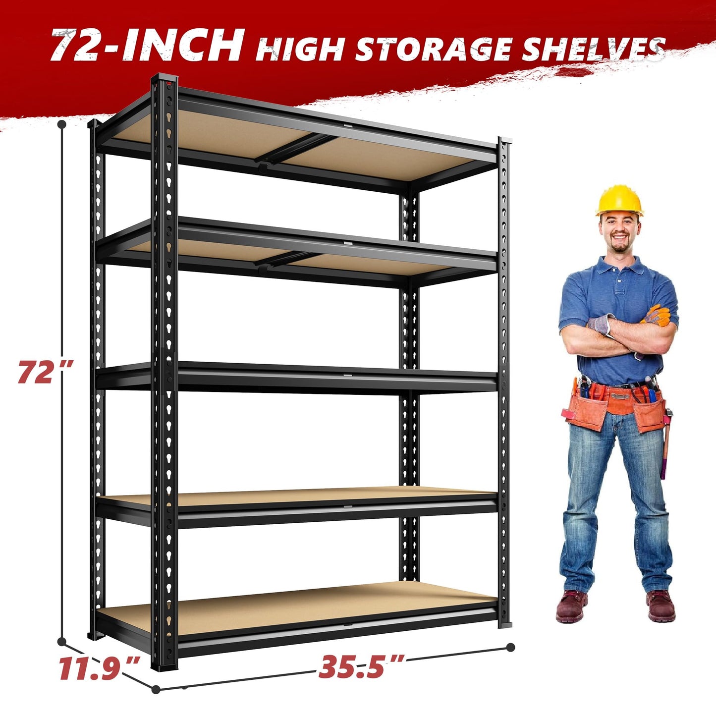 REIBII 2400LBS Storage Shelves 5 Tier Garage Shelving Heavy Duty Adjustable Garage Shelves, Utility Rack Shelf, Shelving Units for Storage Warehouse Pantry Closet, 35.5" W x 11.9" D x 72" H, 3 Pack