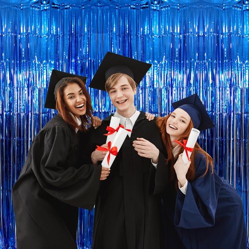 GOER Metallic Tinsel Foil Fringe Curtains - 3.2 ft x 9.8 ft Navy Blue Party Backdrop | Perfect for Birthdays, Graduations & Weddings