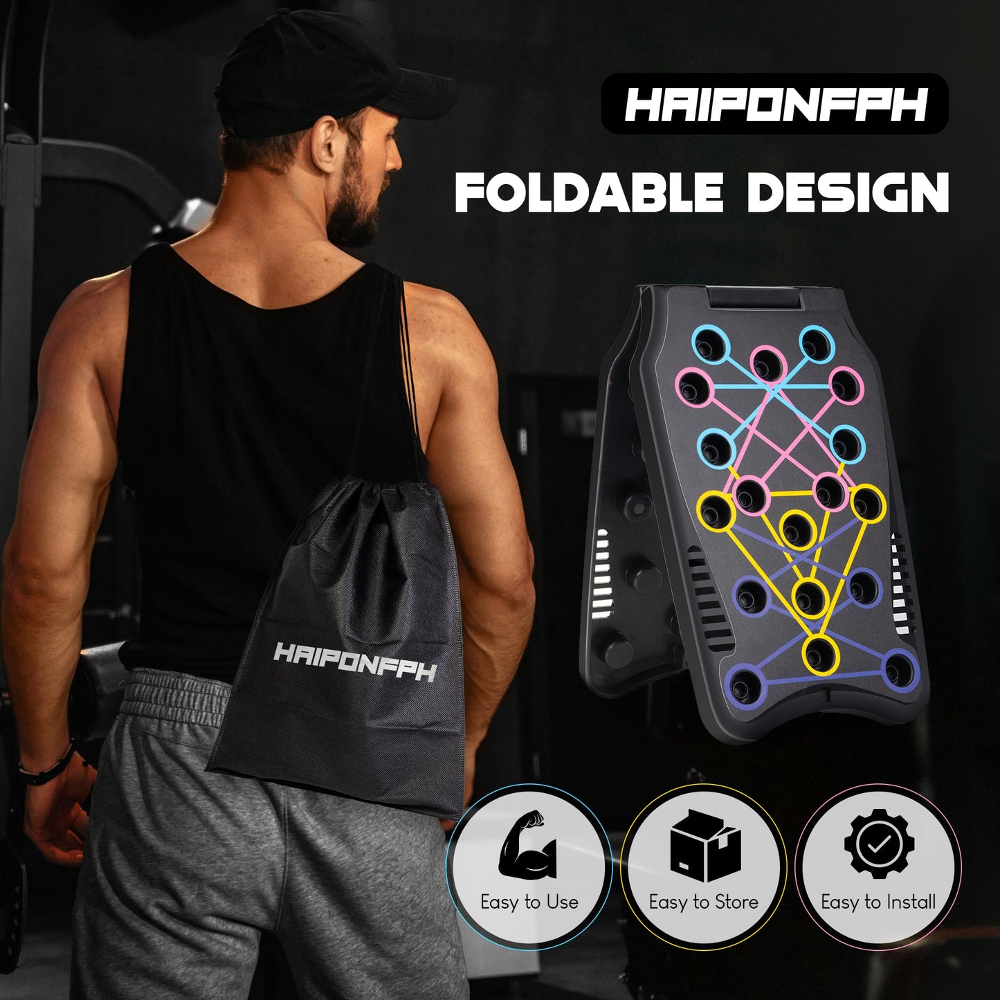 Haiponfph Push Up Board Fitness, 9 in 1 Strength Training Equipment,Home Gym System,Multi-Functional Push up Stands System Fitness Floor Chest Exercise,Training Arm Men & Women Weights