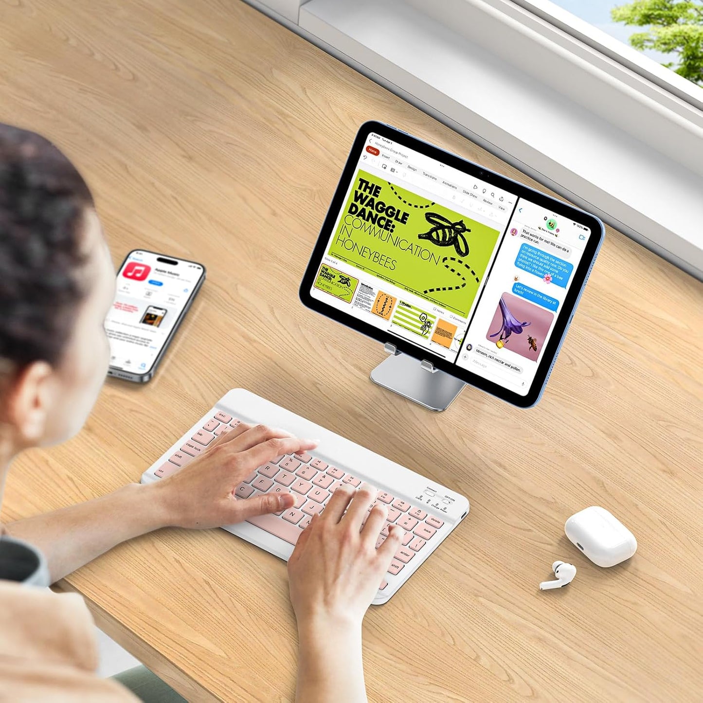 Emetok Wireless Keyboard for Tablet, iPad, iOS, Android, Windows, Rechargeable Mini Bluetooth Keyboard, Portable Size