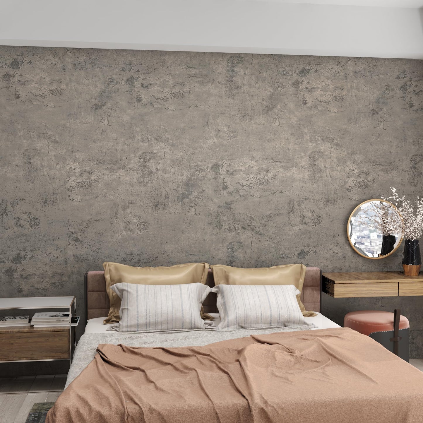 3yecao 31"×354" Extra Thicker Light Brown Grey Concrete Contact Paper Gray Concrete Wallpaper Peel and Stick Wide Viny Wrap 3D Textured Cement Waterproof Wall Sticker for Walls Bedroom Bathroom Gym