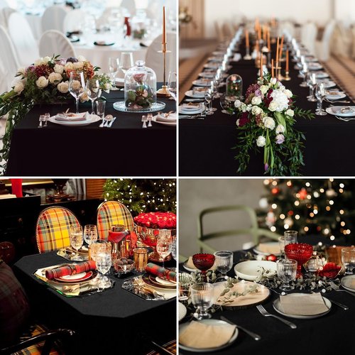 Aocoz Rectangle Tablecloths 90x132 Inch 6 Pack Black Tablecloth for 6ft Washable Decorative Linen Polyester Table Cloths for 8ft Dining Table Banquets Buffet Parties and Wedding
