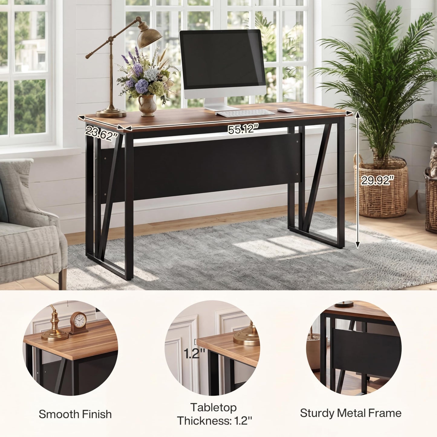 Tribesigns 55-Inch Executive Desk with 43" Mobile File Cabinet, L-Shaped Computer Desk with Drawers & Shelves, Large Industrial Home Office Desk Set with Storage, Brown & Black