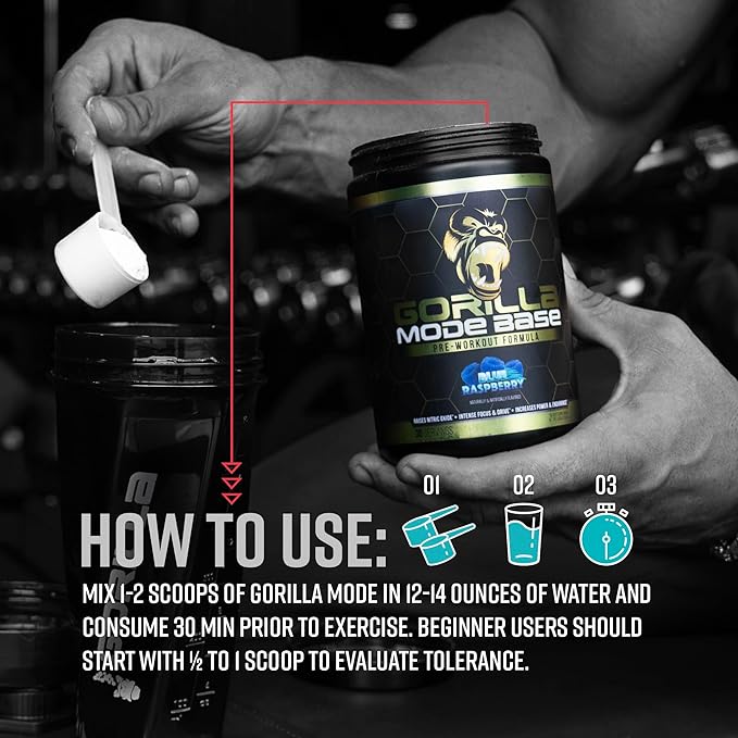 Gorilla Mind Base Pre Workout - Raises Nitric Oxide Intense Focus & Drive Endurance Power - L-Citrulline, L-Tyrosine, Betaine, Alpha-GPC, Caffeine, Huperzine A - 360 Grams (Watermelon)