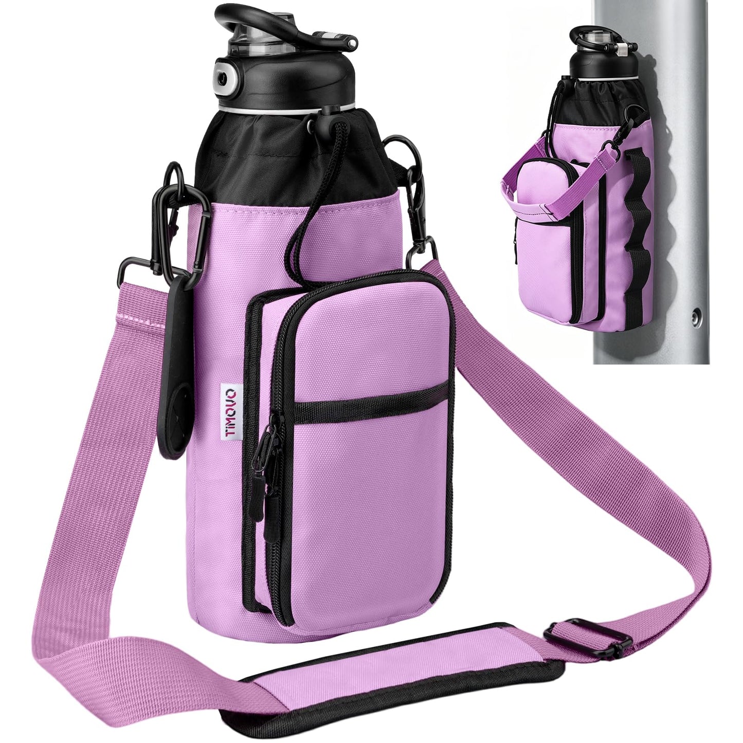 TiMOVO Magnetic Gym Bag, Water Bottle Holder with Strap & Phone Pockets, Built-in 5 Neodymium Magnets, Fits 18–40 oz Bottles, Gym Accessories for Sports, Travel, Workout, Lilac