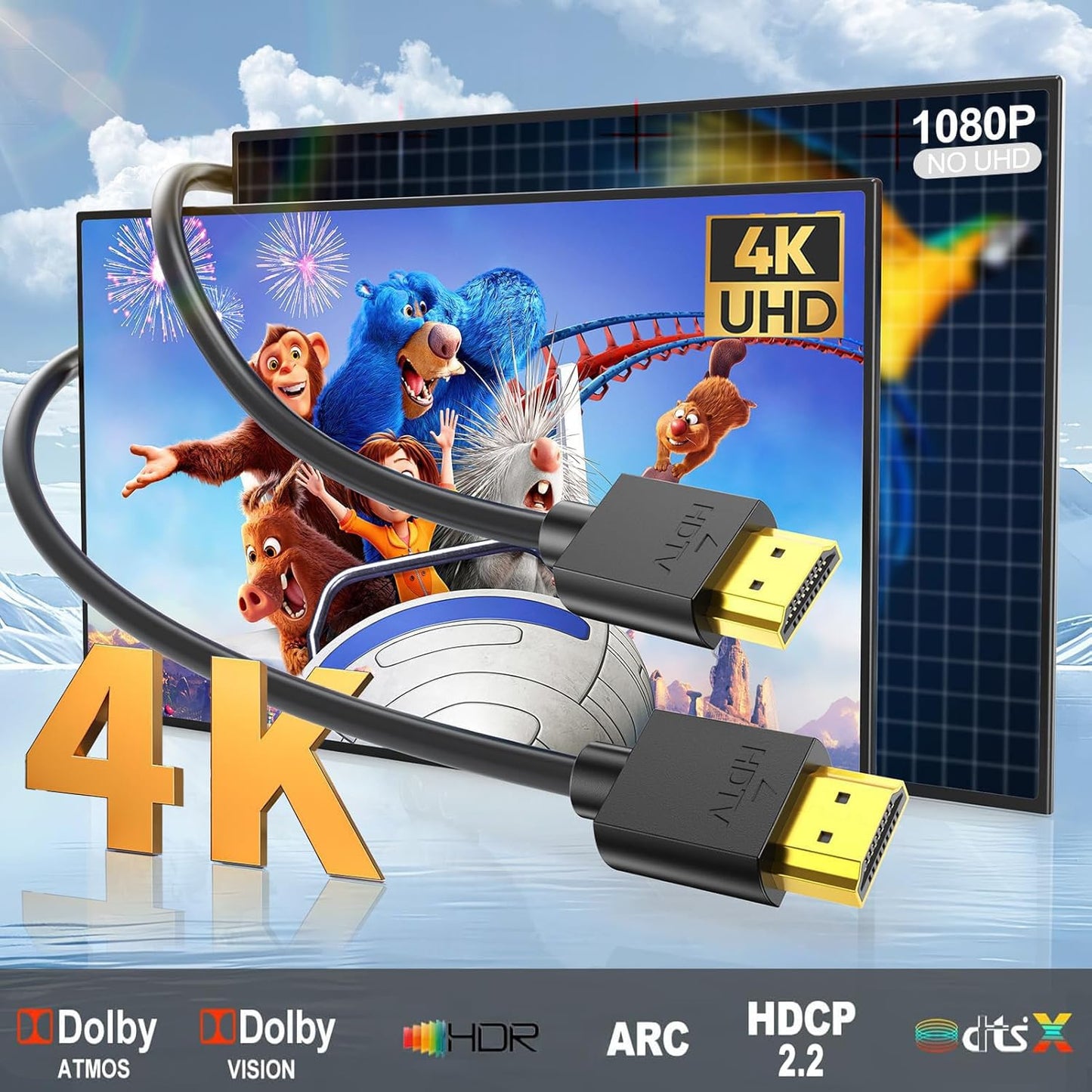 1FT 5-Pack, 4K 1FT Multi-pack,Slim 2.0 1 4K@60Hz,2K@165/144Hz,HDCP 2.2, CL3 Short HDMI Cable HDMI to HDMI Cable HDMI